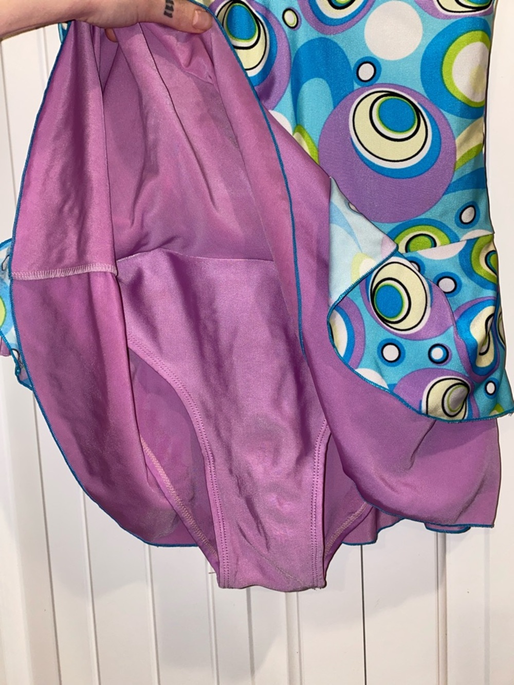 Retro Circle Print Swim Dress - Blue, Purple, Lime - Picture 4 of 10